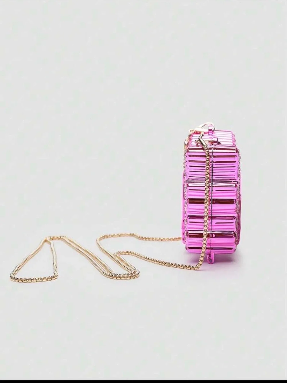 Shiny Pink Metallic Butterfly Mini Crossbody Bag with Crystal Accents - Picture 4 of 7